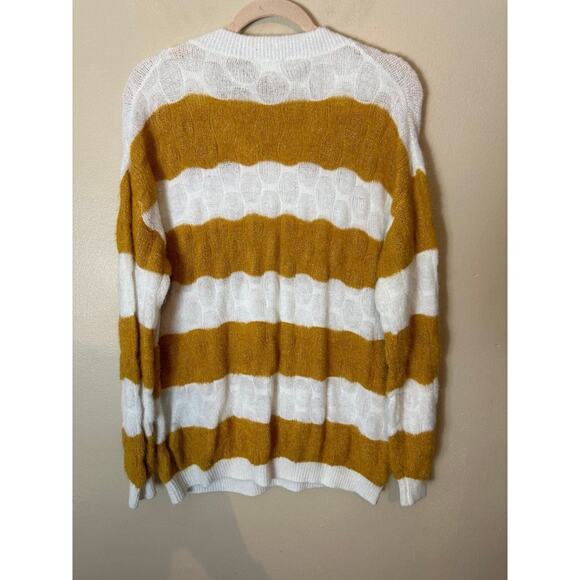 Adora Striped Oversized Lightweight Sweater Mustard & White Size Medium V-Neck - Picture 5 of 5